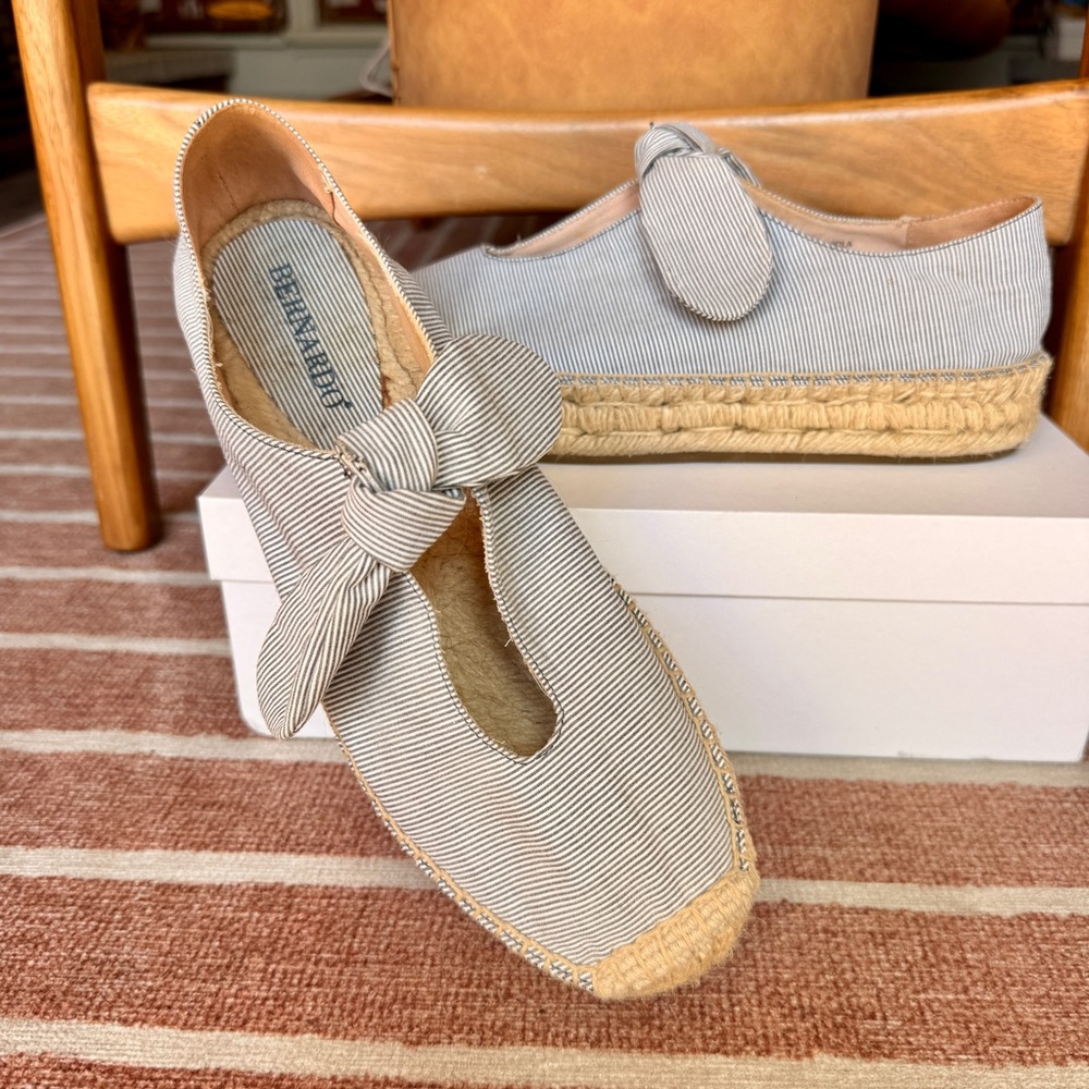 Bernardo Gray Striped Espadrille Flats